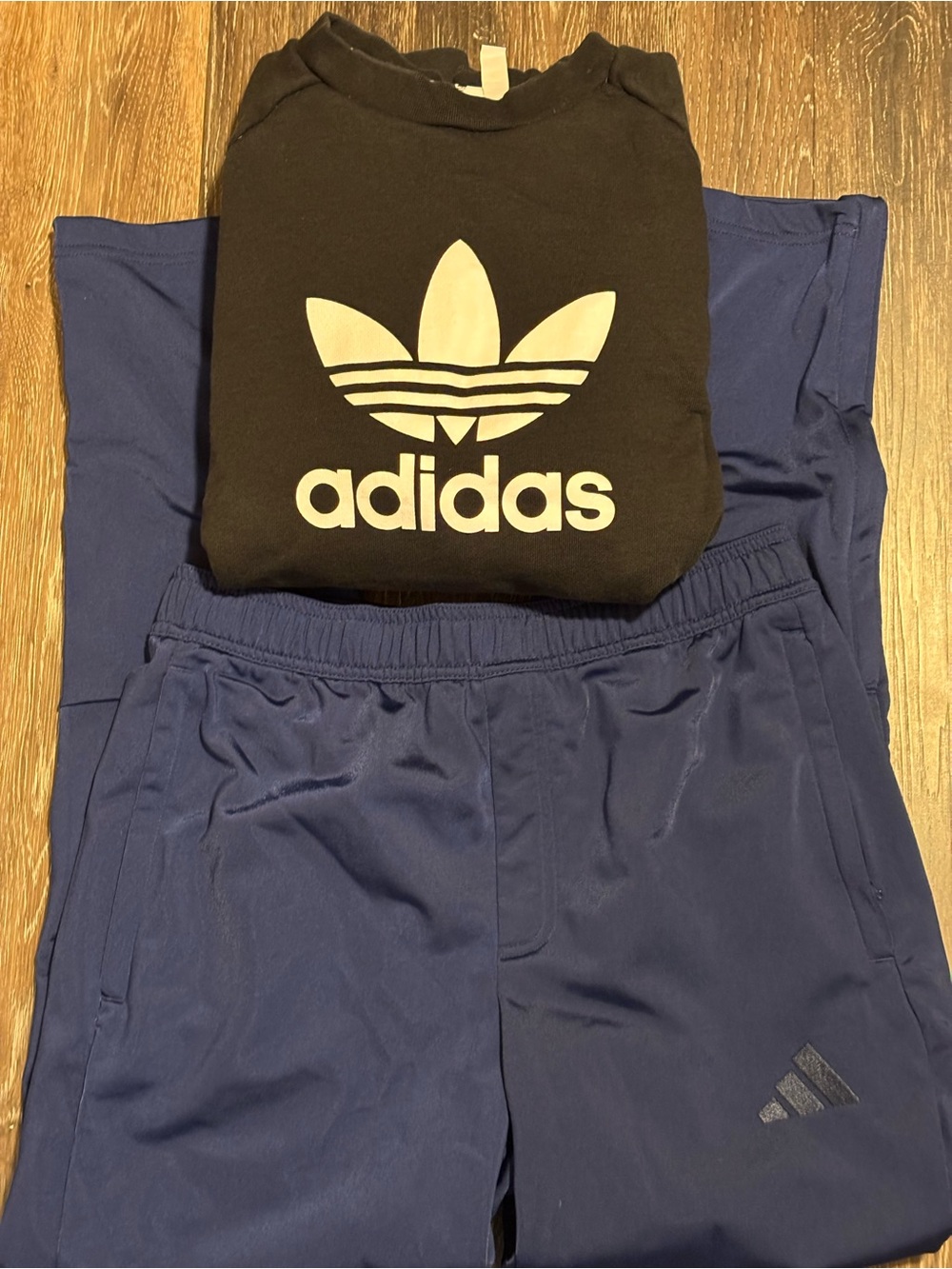 adidas Men’s Medium 2 Piece Outfit Black Sweatshirt and Blue Track Pants